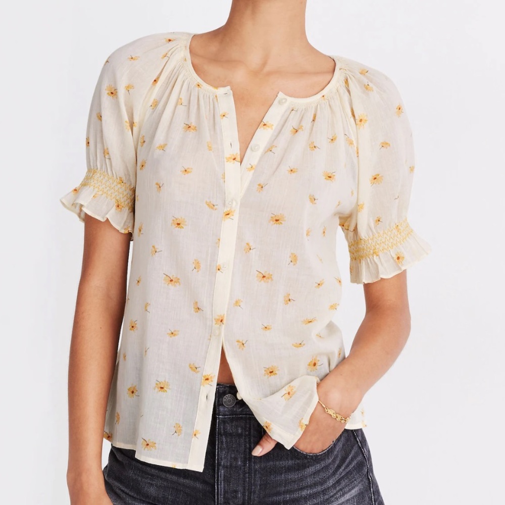 Madewell Smocked Button Up in French Daisies